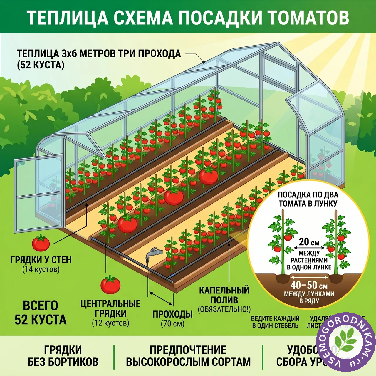 Схема посадки томатов в теплице: как разместить больше кустов без потери урожая