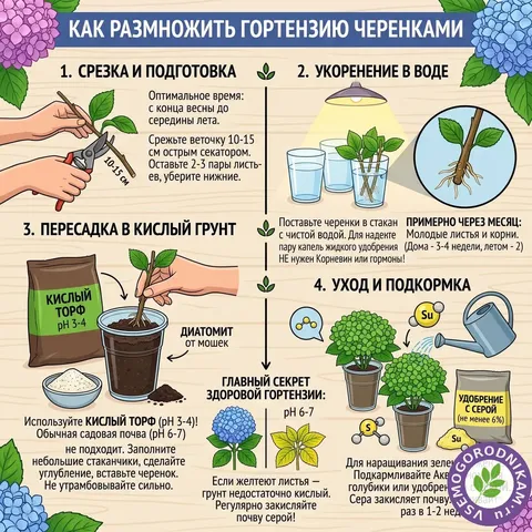 Размножение гортензии черенками: как вырастить несколько кустов из одной веточки