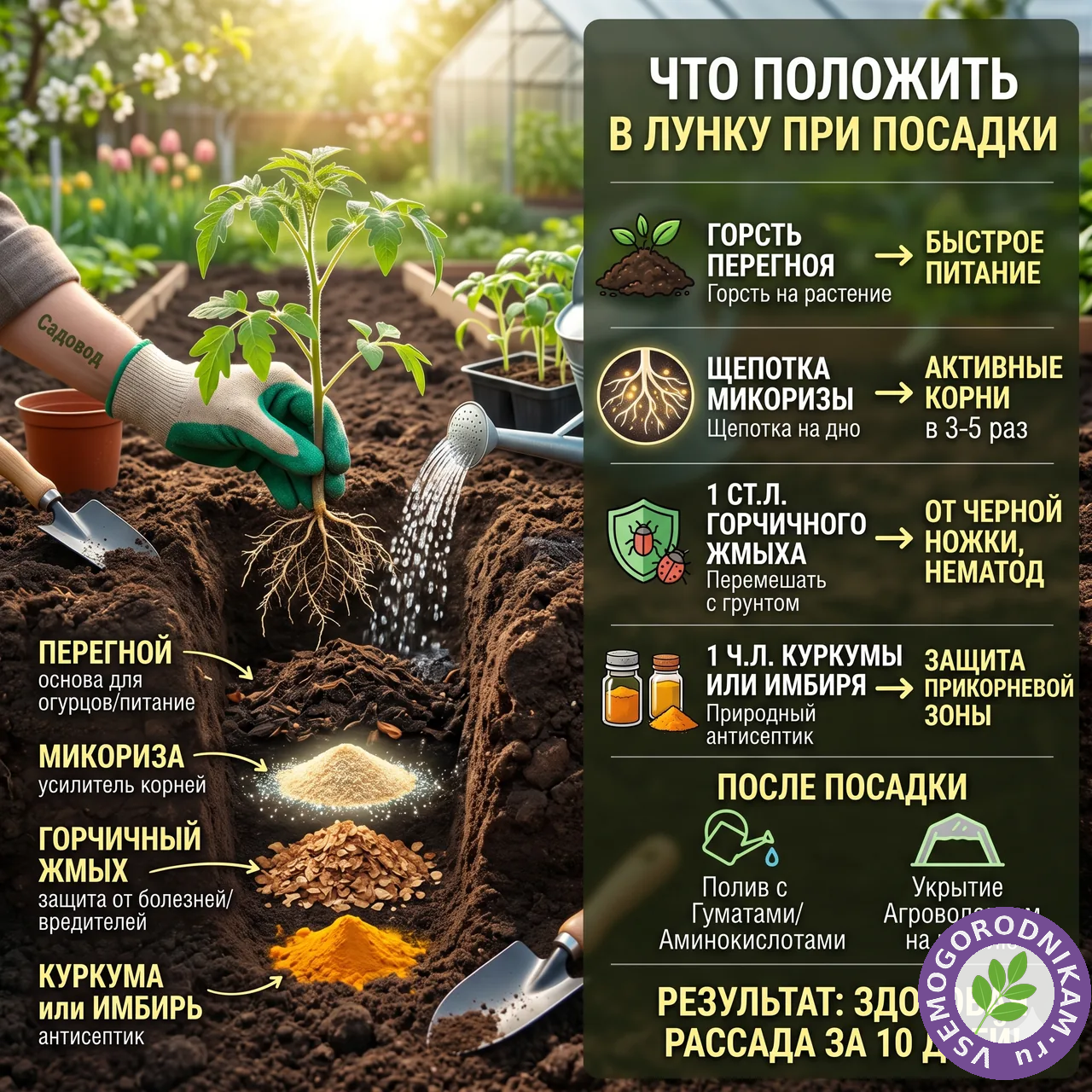 Что положить в лунку при посадке томатов, перцев и огурцов