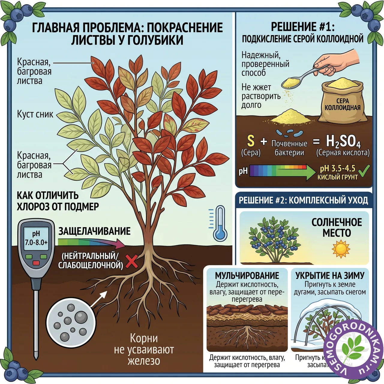 Краснеет листва у голубики: как спасти куст и не остаться без ягод