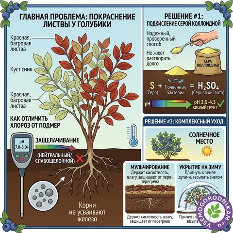 Краснеет листва у голубики: как спасти куст и не остаться без ягод