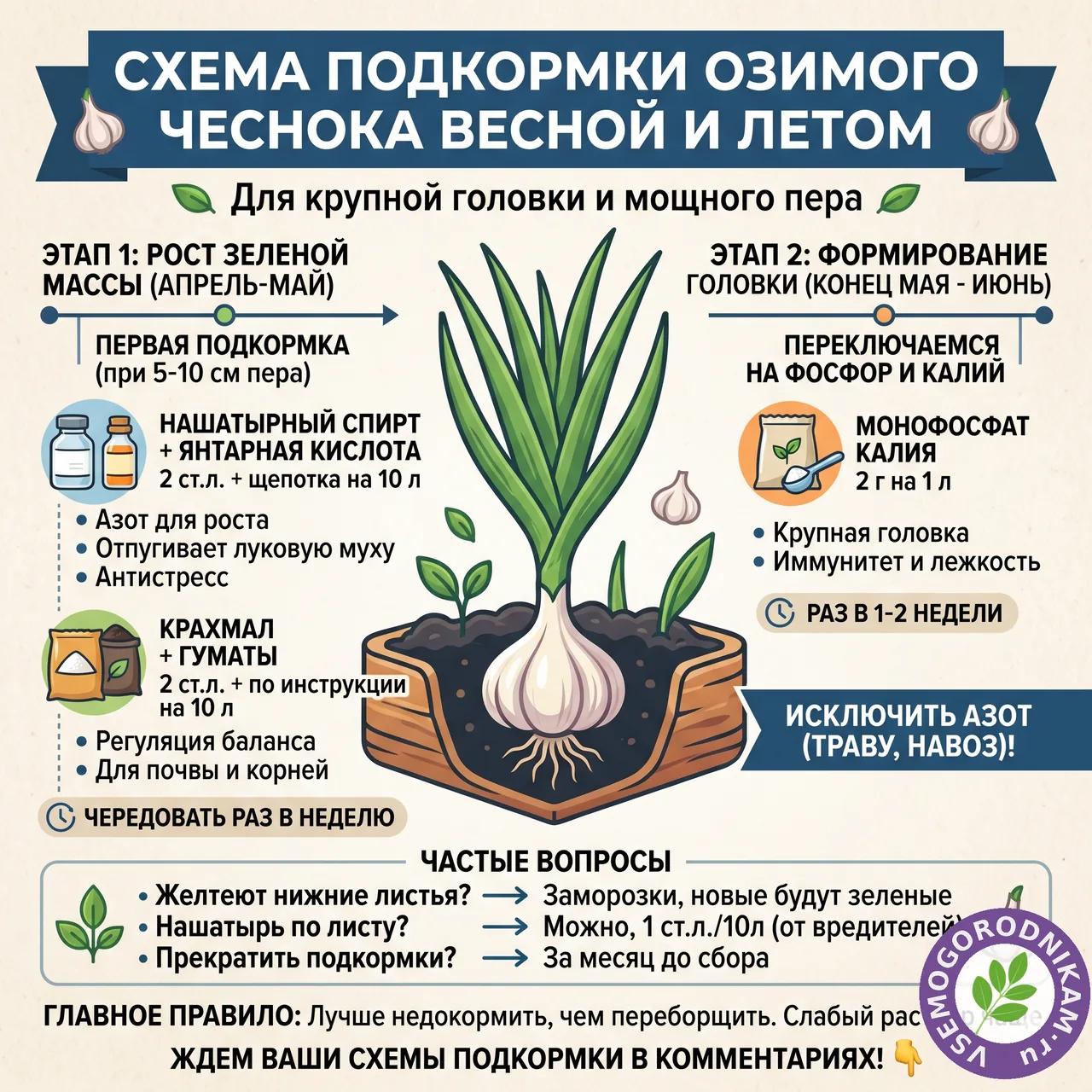 Чем подкормить чеснок весной, чтобы головка выросла с ладошку